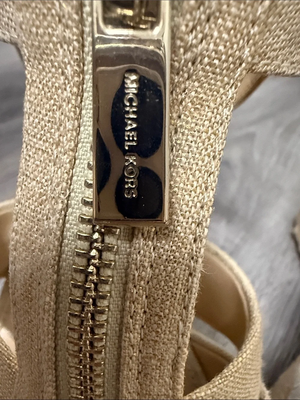 Michael Kors Beige Espadrille Front-Zip Wedge Sandals 8.5
